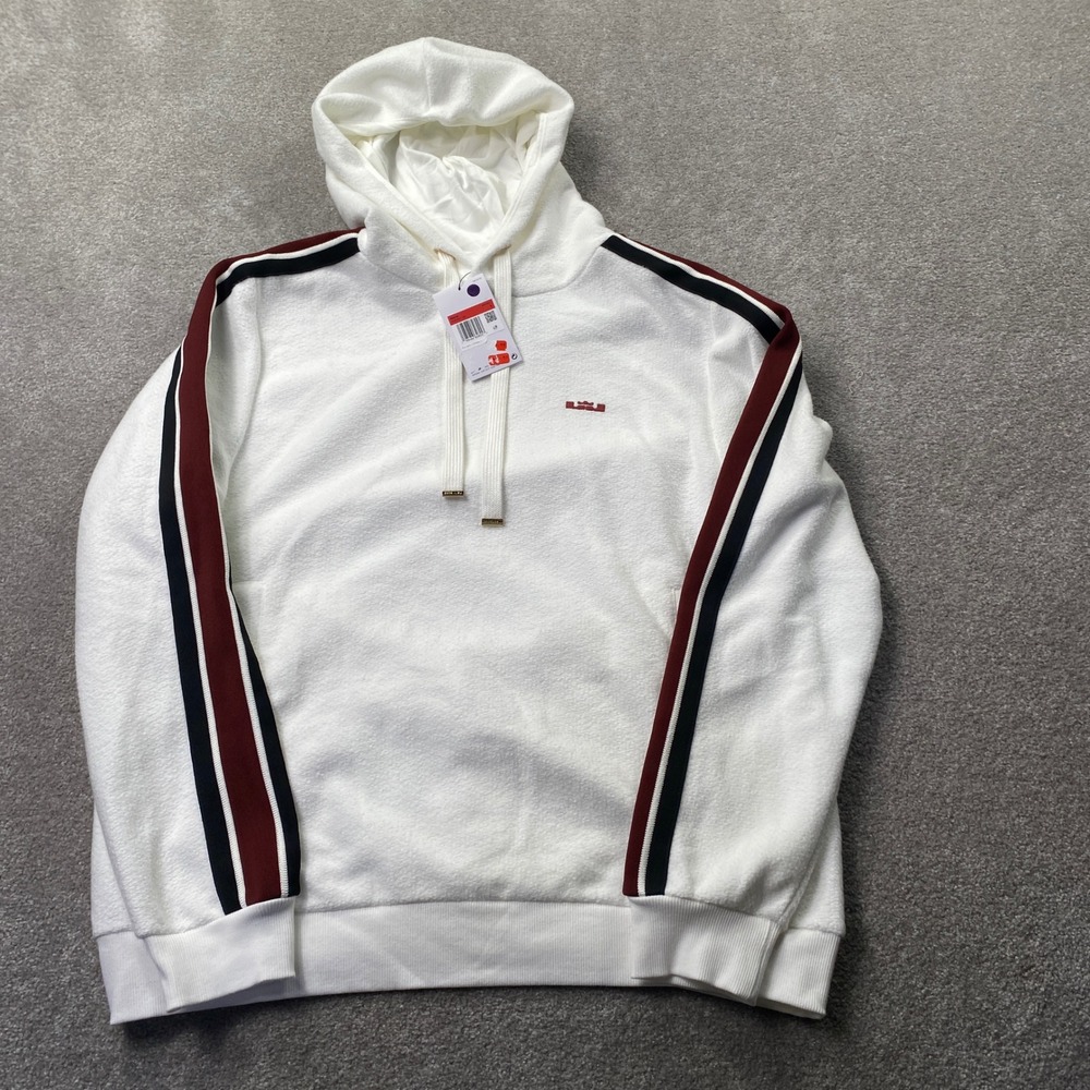 Nike LeBron James Hoodie Mens L White Striped Sleeve Fleece Pullover HV3403-133